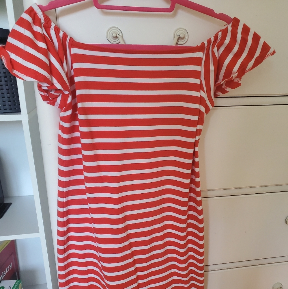 Ralph Lauren Stripped Off-the-Shoulder Dress